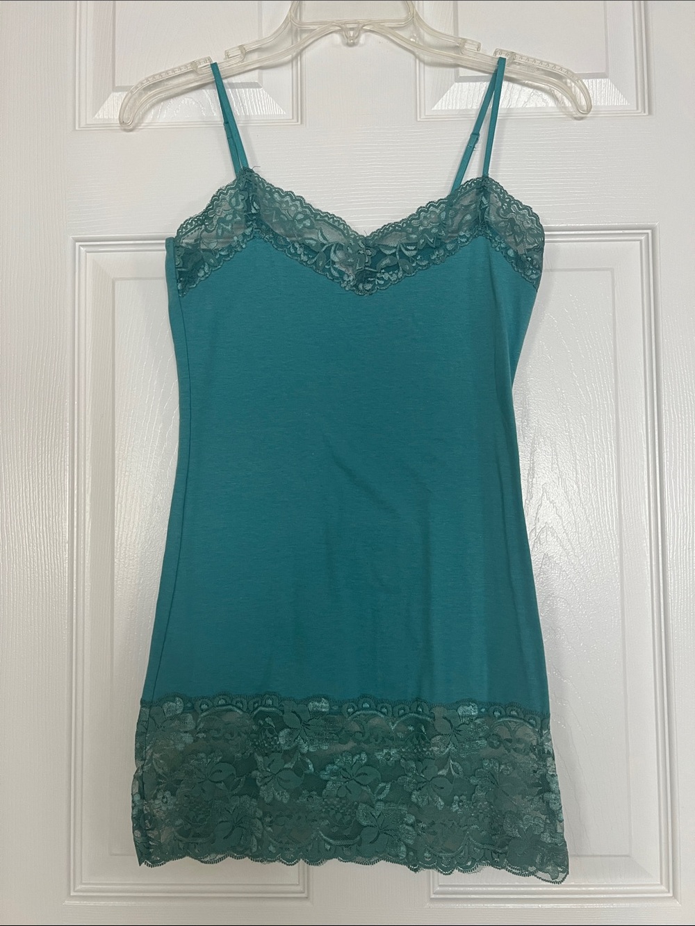 Active Basic Teal Floral Lace-Trim Slip Chemise Tailored Fit Adjustable Straps